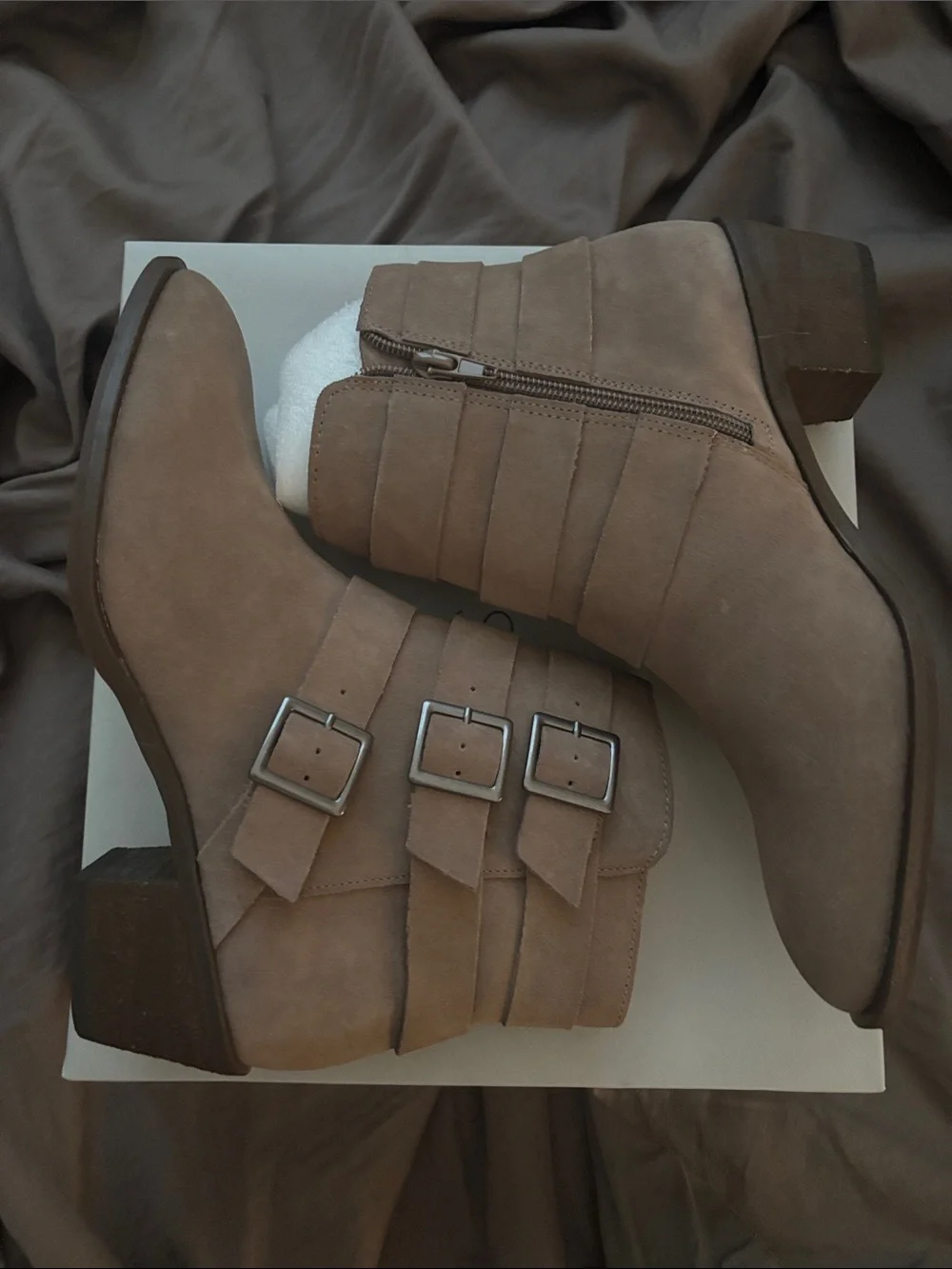 Sole Society Taupe Triple-Buckle Ankle Booties